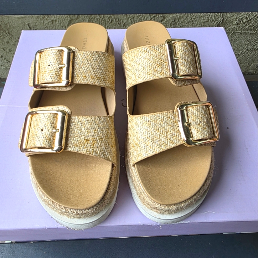 Madden Girl Mythical Slides Double-Buckle Sandals Woven Women's Sz. 6.5 - Picture 2 of 8